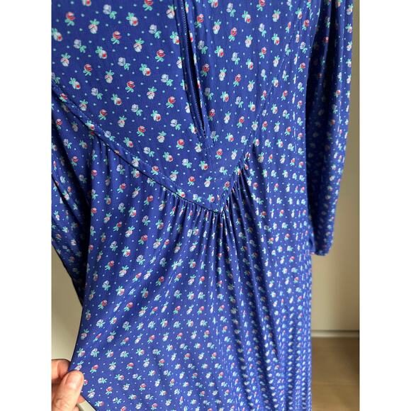 Vintage 80s Womens Midi Dress Size M 6-8 Blue Micro Floral Prt Prairie Dress - Picture 10 of 12